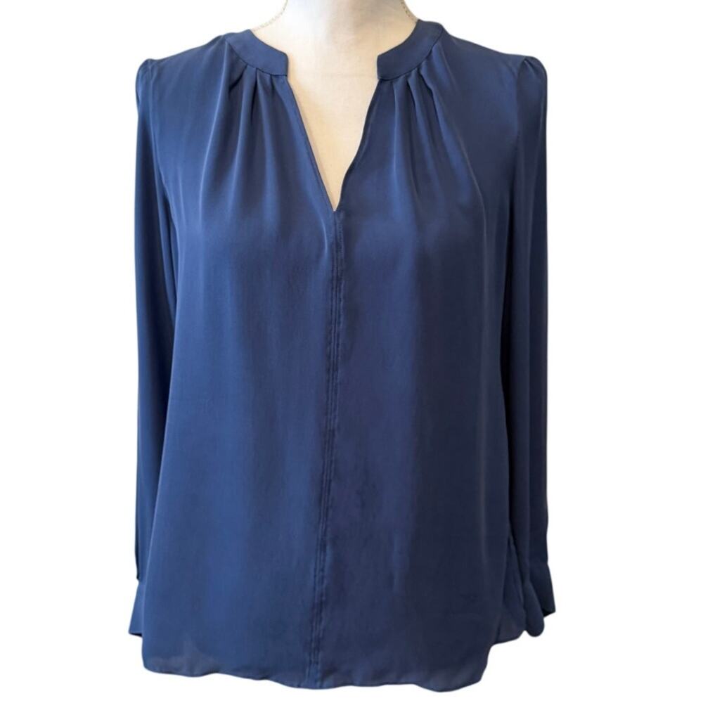 WHBM White House Black Market Silk Split Neck Top Cornflower Blue 4